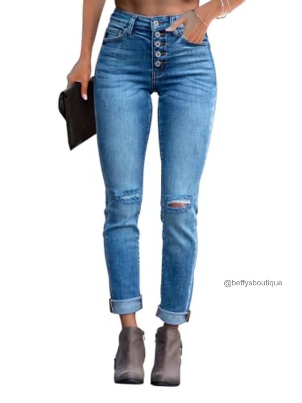 Ripped Skinny Jeans Stretchy Distressed Denim Pants